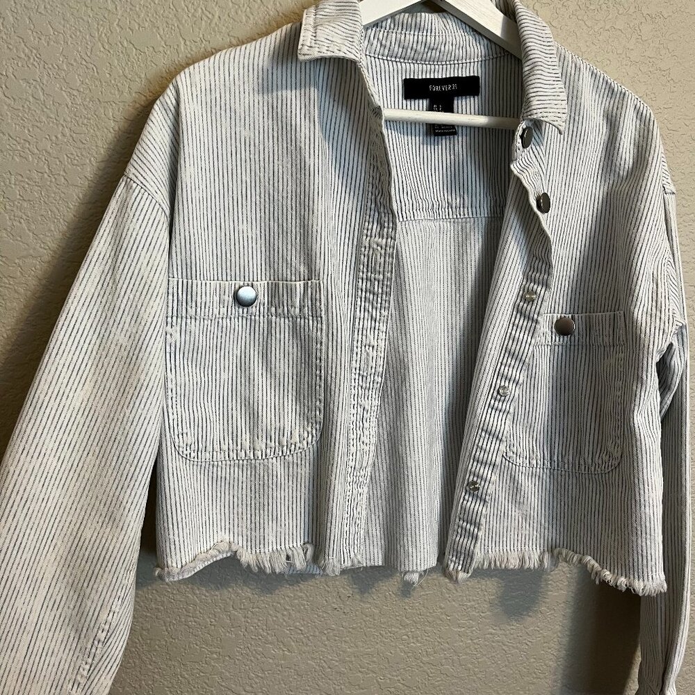Forever 21 Striped Cropped Denim Jacket